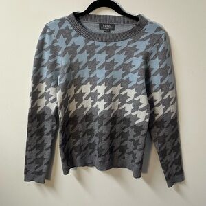 BELLE BY BELLADINI women's blue white grey houndstooth crewneck sweater, S.